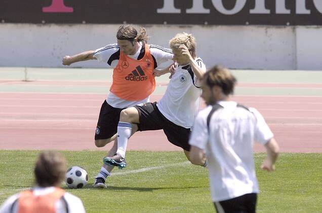 Torsten Frings (li.) und Marko Marin (beide Deutschland) Fußball EM Herren EM 2008, Euro, Vorschau, Nationalmannschaft, Deutschland, Gruppe Palma de Mallorca Dynamik,