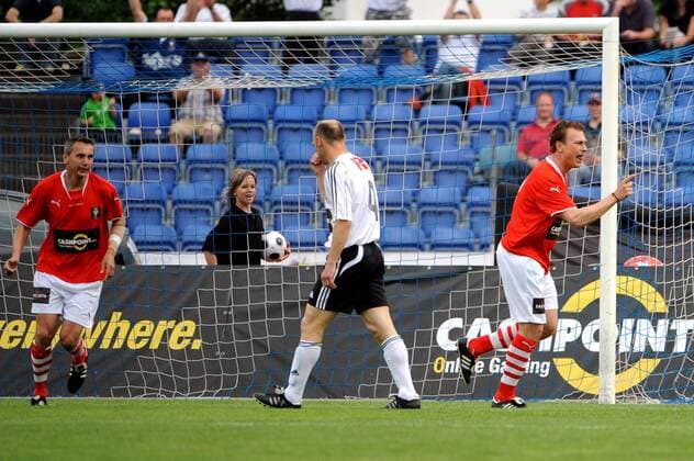 Peter Pacult (li.) und Toni Polster (re., beide Österreich) - Torjubel -  Fußball Herren Euro Legenden 2008, Cup, Legendenspiel, Legendencup, Österreich - Deutschland Gruppe Bregenz Freude,
