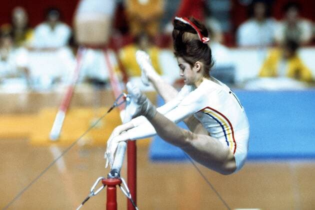 Nadia Comaneci (Rumänien) Turnen OS Sommer Damen Olympische Spiele 1976 Montreal, Sommerspiele, Einzelbild Aufnahmedatum geschätzt Montreal Dynamik,
