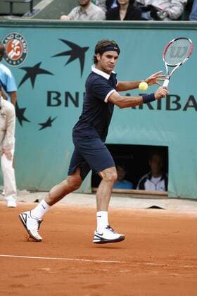 Roger Federer (Schweiz) Tennis Herren French Open 2008, ATP Tour, Grand Slam, Vdig Einzelbild Roland Garros Paris Dynamik,