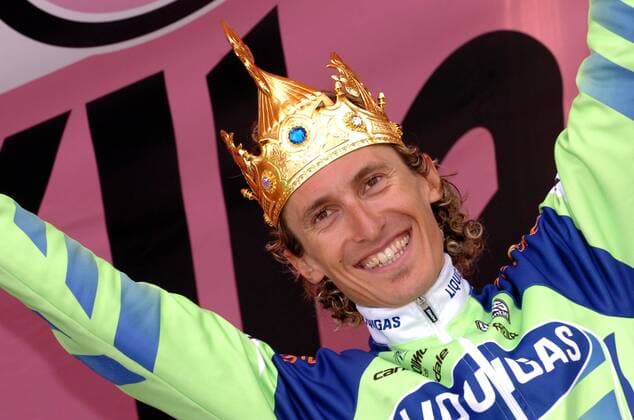 König Franco Pellizotti (Italien Liquigas) gewinnt das Bergzeitfahren des Giro d Italia -  Radsport Herren Giro d Italia 2008, dItalia, Straßenradsport, Straße, Rad, Einzelzeitfahren, Zeitfahren Einzelbild Etappe 16: Bergzeitfahren San Vigilio de Marebbe - Plan de Corones Freude,