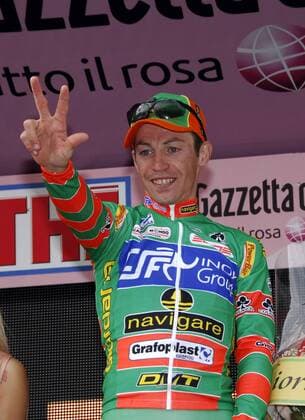 Emanuele Sella (Italien CSF Group Navigare) gewinnt die 20. Etappe des Giro d Italia 2008 -  Radsport Herren Giro d Italia 2008, dItalia, Straßenradsport, Straße, Rad Einzelbild 20. Etappe: Rovetta - Tirano Begeisterung, Freude,