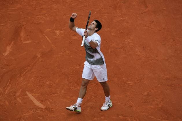 Novak Djokovic (Serbien) jubelt Tennis Herren French Open 2008, Grand Slam, ATP Tour Einzelbild Roland Garros Paris