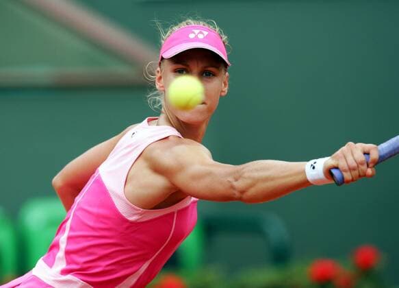 Elena Dementieva (Rußland) Tennis Damen French Open 2008, WTA Tour, Grand Slam Einzelbild Roland Garros Paris Dynamik,
