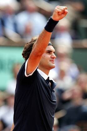 Roger Federer (Schweiz) Tennis Herren French Open 2008, ATP Tour, Grand Slam Einzelbild Roland Garros Paris Freude,