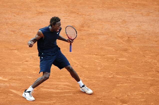 Gael Monfils (Frankreich) jubelt -  Tennis Herren French Open 2008, Grand Slam, ATP Tour Einzelbild Roland Garros Paris Freude, Begeisterung,