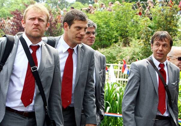 Ankunft Kroatien, v.li.: Co Trainer Robert Prosinecki, Nationaltrainer Slaven Bilic und Co Trainer Nikola Jurcevic - Fußball EM Herren Vorschau Euro 2008, Nationalmannschaft, Ankunft, Anreise, Kroatien, Gruppe Graz Fußball EM Herren Vorschau Euro 2008, Nationalmannschaft, Ankunft, Anreise, Kroatien, Gruppe Graz