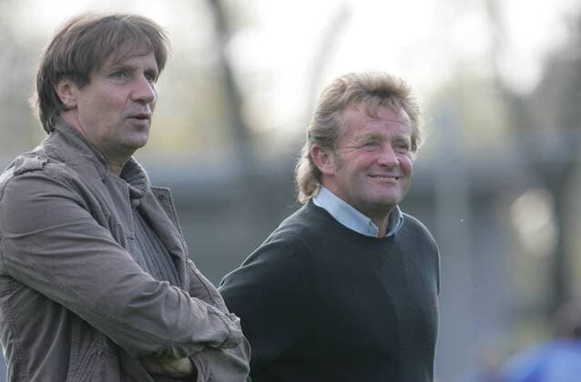 Sportlicher Leiter Klaus Bienemann (li.) und Trainer Manfred Wölpper (beide Sportfreunde Lotte) Fußball Herren Oberliga Westfalen 2007 2008, Sportfreunde Lotte Gruppe Wiedenbrück Fußball Herren Oberliga Westfalen 2007 2008, Sportfreunde Lotte Gruppe Wiedenbrück