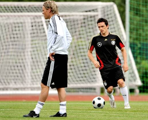 Clemens Fritz (li.) und Piotr Trochowski (beide Deutschland) -  Fußball EM Herren Vorschau Euro 2008, Nationalmannschaft, Training Gruppe Tenero Fußball EM Herren Vorschau Euro 2008, Nationalmannschaft, Training Gruppe Tenero