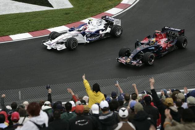 Robert Kubica (Polen BMW Sauber, li.) und Sebastian Vettel (Deutschland Toro Rosso) in ihren Boliden Motorsport Grand Prix Herren Großer Preis von Kanada 2008, Formel 1 Weltmeisterschaft, F1, F, GP, WM Totale Montreal