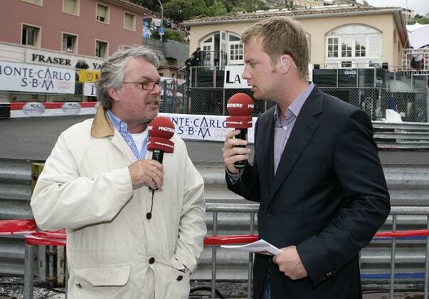 Premiere Experte Keke Rosberg (Finnland, li.) und Premiere Reporter Peter Lauterbach Motorsport Grand Prix Herren Großer Preis von Kanada 2008, Formel 1 Weltmeisterschaft, F1, F, GP, WM Gruppe Montreal