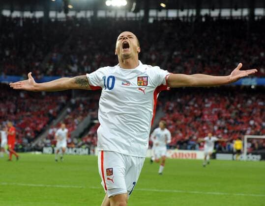 Vaclav Sverkos (Tschechien) - Torjubel Fußball EM Herren EURO 2008, Länderspiel, Nationalmannschaft, Nationaltrikot, Vdig Einzelbild Basel Freude, Begeisterung,