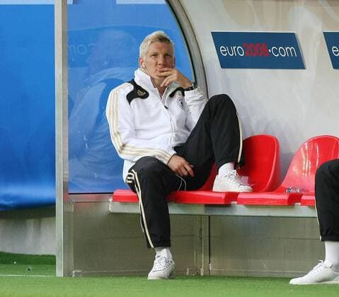 Bastian Schweinsteiger (Deutschland) nur auf der Bank Fußball Länderspiel Herren EURO 2008, EM, Nationalteam, Einzelbild Klagenfurt Fußball Länderspiel Herren EURO 2008, EM, Nationalteam, Einzelbild Klagenfurt