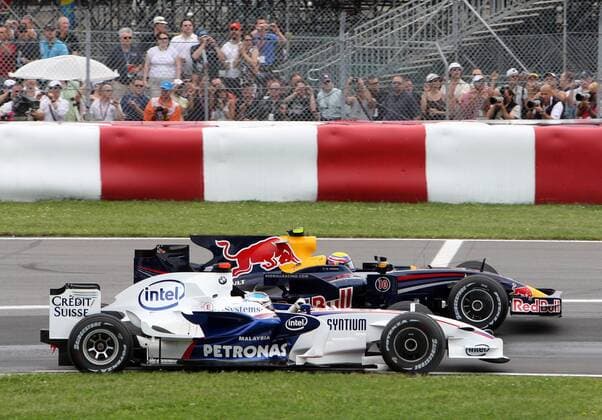 Nick Heidfeld (Deutschland BMW Sauber, vorn) neben Mark Webber (Australien Red Bull) -  Motorsport Grand Prix Herren Großer Preis von Kanada 2008, Formel 1 Weltmeisterschaft, F1, F, GP, WM, Gruppe Montreal Motorsport Grand Prix Herren Großer Preis von Kanada 2008, Formel 1 Weltmeisterschaft, F1, F, GP, WM, Gruppe Montreal