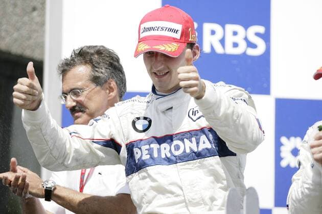 Robert Kubica (Polen) gewinnt den GP Kanada 2008, dahinter Teamchef Dr. Mario Theissen (Deutschland beide BMW Sauber) -  Motorsport Grand Prix Herren Großer Preis von Kanada 2008, Formel 1 Weltmeisterschaft, F1, F, GP, WM, Gruppe Montreal Freude, Motorsport Grand Prix Herren Großer Preis von Kanada 2008, Formel 1 Weltmeisterschaft, F1, F, GP, WM, Gruppe Montreal Freude,