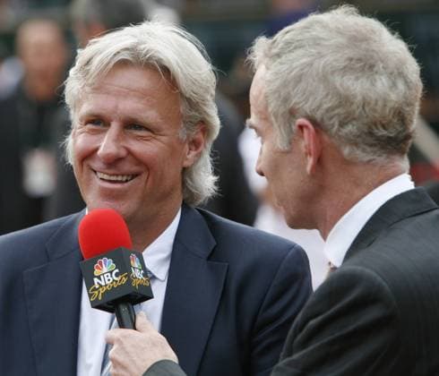 Björn Borg (Schweden, li.) im NBC Interview mit John McEnroe (USA) -  (PAR20080608722) Tennis Herren French Open 2008, Grand Slam, ATP Tour, Finale Gruppe Roland Garros Paris Tennis Herren French Open 2008, Grand Slam, ATP Tour, Finale Gruppe Roland Garros Paris
