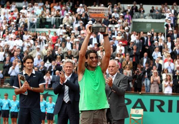 Rafael Nadal (Spanien) gewinnt die French Open 2008 Tennis Herren French Open 2008, Grand Slam, ATP Tour, Finale Gruppe Roland Garros Paris Tennis Herren French Open 2008, Grand Slam, ATP Tour, Finale Gruppe Roland Garros Paris