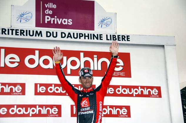 Alejandro Valverde (Spanien Caisse d Epargne) gewinnt die 1. Etappe des Criterium du Dauphine Libere -  Radsport Herren Criterium du Dauphine Libere 2008, Straßenradsport, Straße, Rad Einzelbild o0 ProTour Etappe 1: Avignon - Privas Freude, Radsport Herren Criterium du Dauphine Libere 2008, Straßenradsport, Straße, Rad Einzelbild o0 ProTour Etappe 1: Avignon - Privas Freude,