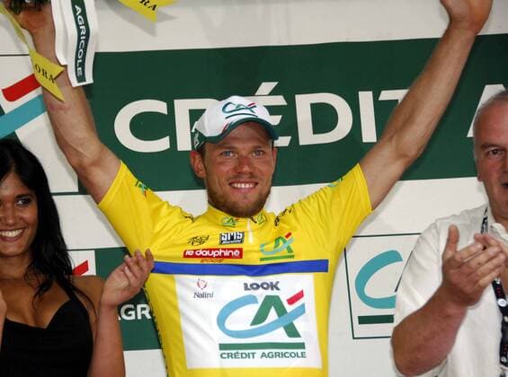 Thor Hushovd (Norwegen Credit Agricole) bleibt nach der 1. Etappe Gesamtführender des Criterium du Dauphine Libere -  Radsport Herren Criterium du Dauphine Libere 2008, Straßenradsport, Straße, Rad Einzelbild o0 ProTour Etappe 1: Avignon - Privas Freude, Radsport Herren Criterium du Dauphine Libere 2008, Straßenradsport, Straße, Rad Einzelbild o0 ProTour Etappe 1: Avignon - Privas Freude,