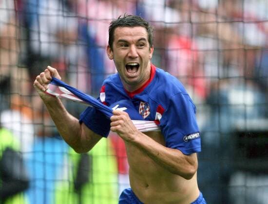 Darijo Srna (Kroatien) - Torjubel -  Fußball EM Herren Euro 2008, Länderspiel, Nationalteam, Nationaltrikot Einzelbild Klagenfurt Begeisterung, Freude,