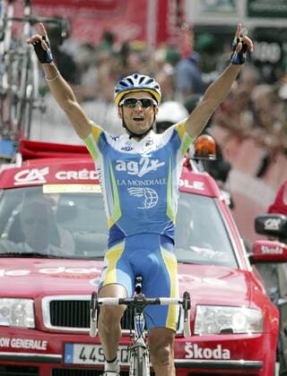 Cyril Dessel (Frankreich Ag2r) gewinnt die 4. Etappe des Criteriums du Dauphine Libere 2008 von Vienne nach Annemasse Radsport Herren Criterium du Dauphine Libere 2008, Straßenradsport, Straße, Rad, ProTour Einzelbild 4. Etappe: Vienne - Annemasse Freude, Begeisterung,