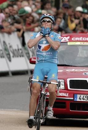 Yury Trofimov (Rußland Bouygues Telecom) gewinnt die 5. Etappe des Criterium du Dauphine Libere 2008 Radsport Herren Criterium du Dauphine Libere 2008, ProTour, Straßenradsport, Straße, Rad Einzelbild 5. Etappe: Ville La Grand - Morzine Freude,