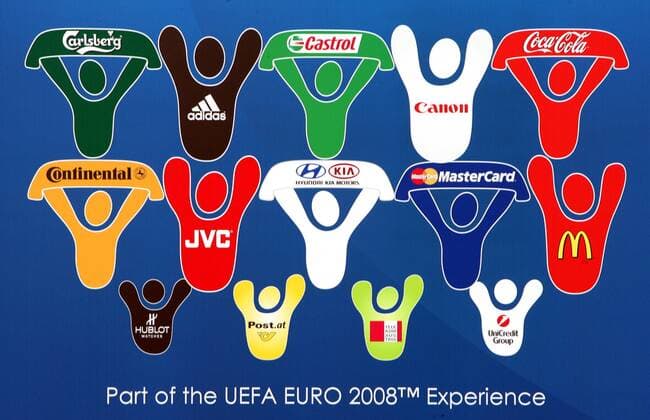 Sponsoren der EURO - Carlsberg, Adidas, Castrol, Canon, Coca Cola, Continental, JVC, Hyundai KIA, MasterCard McDonalds, Hublot Watches, Post.at, Telekom Austria, UniCredit Group - Fußball EM Herren EURO 2008 Gruppe Zürich