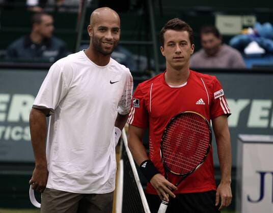 James Blake (USA, li.) und Philipp Kohlschreiber (Deutschland) Tennis Herren Gerry Weber Open 2008, ATP Tour Gruppe Halle Westfalen