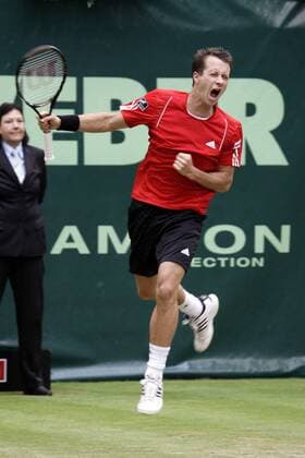 Philipp Kohlschreiber (Deutschland) jubelt Tennis Herren Gerry Weber Open 2008, ATP Tour Einzelbild Halle Westfalen Begeisterung, Freude,