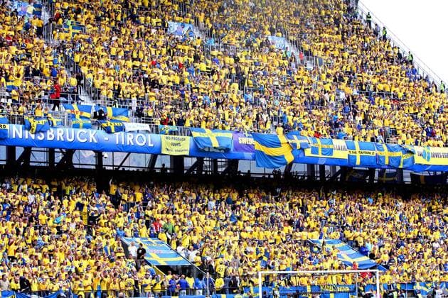 Schwedischer Fanblock -  Fußball EM Herren Euro 2008, Länderspiel, Nationalteam Totale Innsbruck