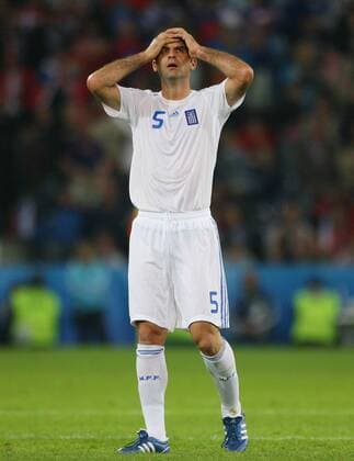 Traianos Dellas (Griechenland) - Fußball EM Herren Euro 2008, Länderspiel, Nationalteam, Nationaltrikot Einzelbild Salzburg Enttäuschung, Verzweiflung,