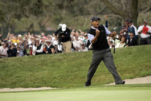 Tiger Woods (USA) jubelt - (Icon47928126) Golf Herren US Open 2008, PGA Tour Einzelbild Torrey Pines San Diego Freude, Begeisterung, EDITORIAL USE ONLY