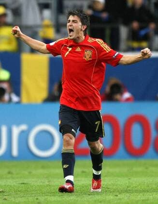 David Villa (Spanien) - Torjubel Fußball Länderspiel Herren EURO 2008, EM, Nationalteam, Nationaltrikot, Spanien Einzelbild Innsbruck Freude, Begeisterung,