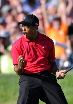 Tiger Woods (USA) jubelt - (Icon20081855) Golf Herren US Open 2008, PGA Tour Einzelbild Torrey Pines San Diego Freude, Begeisterung, EDITORIAL USE ONLY