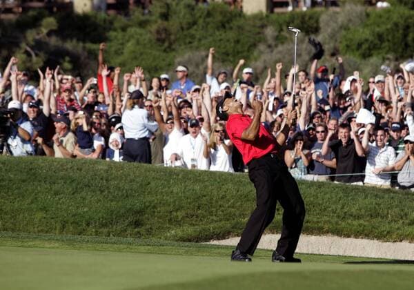 Tiger Woods (USA) jubelt - (Icon20081858) Golf Herren US Open 2008, PGA Tour Einzelbild Torrey Pines San Diego Freude, Begeisterung, EDITORIAL USE ONLY