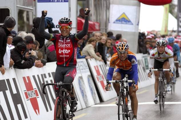 Robbie McEwen (Australien Silence Lotto, li.) gewinnt die 3. Etappe der Tour de Suisse 2008 -  Radsport Herren Tour de Suisse 2008, Straßenradsport, Straße, Rad, ProTour Gruppe 3. Etappe: Flums - Gossau Radsport Herren Tour de Suisse 2008, Straßenradsport, Straße, Rad, ProTour Gruppe 3. Etappe: Flums - Gossau
