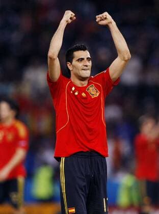 Daniel Gonzalez Guiza (Spanien) - Schlußjubel Fußball EM Herren Euro 2008, Länderspiel, Nationalteam, Nationaltrikot Einzelbild Salzburg Freude, Begeisterung,