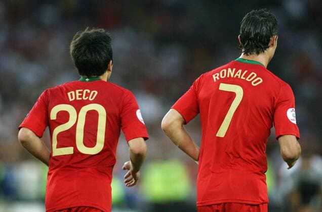 Deco (li.) und Cristiano Ronaldo (beide Portugal) Fußball EM Herren Euro 2008, Länderspiel, Nationalteam, Nationaltrikot, Viertelfinale Gruppe Basel