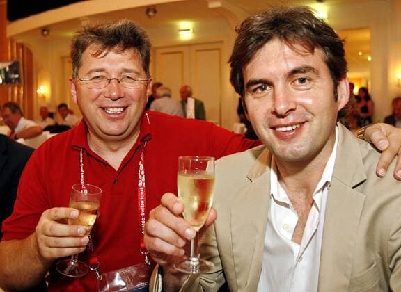 Geschäftsführer Martin Kallen (Schweiz, li.) und Turnierdirektor Christian Schmölzer (Österreich beide Euro 2008) auf der ÖFB Farewell Party 2008 in Wien -  Fußball Herren ÖFB Farewell Party 2008 Gruppe Wien Freude,