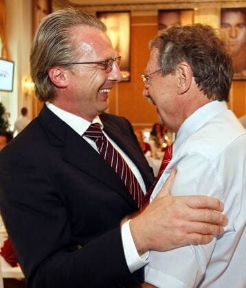 ÖFB Projektleiter Wolfgang Gramann (li.) und Franz Wöhrer (beide Österreich) auf der Farewell Party 2008 -  Fußball Herren ÖFB Farewell Party 2008 Gruppe Wien Harmonie, Freude,