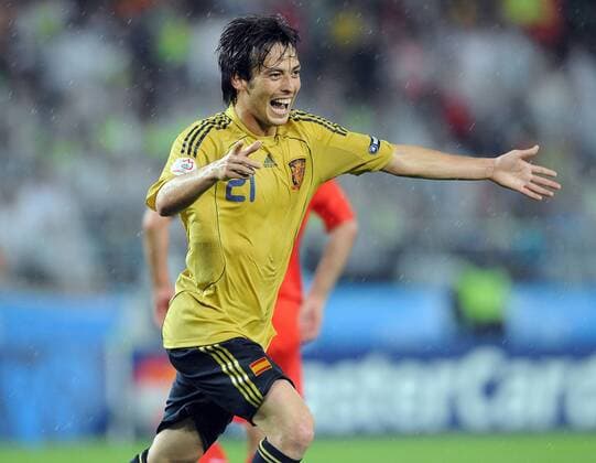 David Silva (Spanien) - Torjubel - Fußball EM Herren Euro 2008, Länderspiel, Halbfinale, Nationalteam, Nationaltrikot, Einzelbild Wien Freude, Begeisterung,