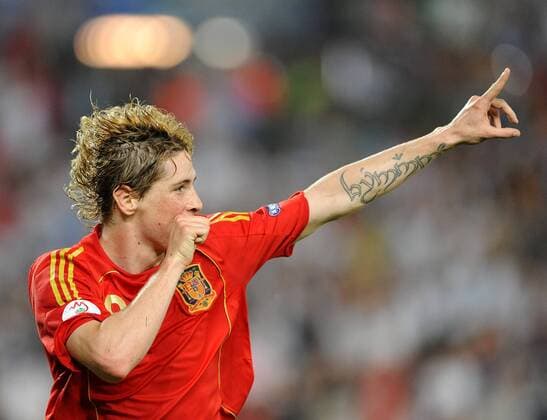 Fernando Torres (Spanien) - Torjubel - Fußball EM Herren EURO 2008, Länderspiel, Finale, Nationalteam, Nationaltrikot Einzelbild Wien Freude,