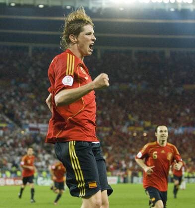 Fernando Torres (Spanien) - Torjubel Fußball EM Herren EURO 2008, Länderspiel, Finale, Nationalteam, Nationaltrikot, Einzelbild Wien Freude,