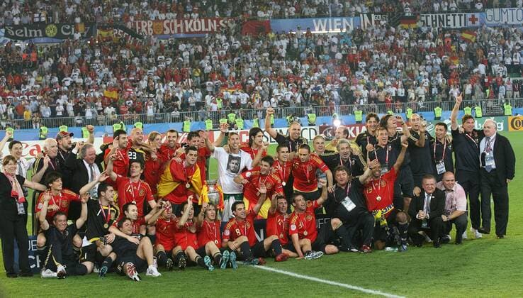 Spanien ist Europameister 2008 Fußball EM Herren Euro 2008, Länderspiel, Finale, Nationalmannschaft, Nationaltrikot, Totale Wien Freude,