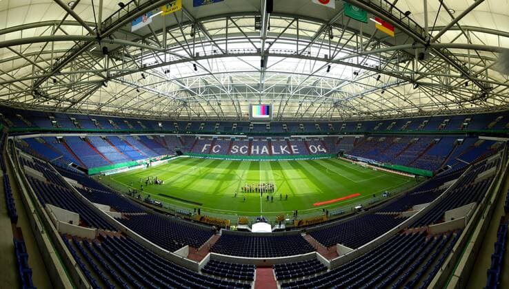 Veltins Arena, Heimspielstätte des FC Schalke 04 in Gelsenkirchen -  Fußball 1. BL Herren Nationalmannschaft 2008, Freundschaftsspiel, Test, Testspiel, Länderspiel Totale Veltins Arena, VeltinsArena Gelsenkirchen Leere