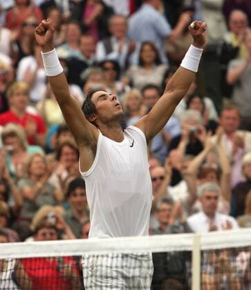 Rafael Nadal (Spanien) - Schlußjubel - (Icon25050807043593) Tennis Herren All England Championships 2008, Grand Slam, ATP Tour Einzelbild Wimbledon London Glück, Freude, EDITORIAL USE ONLY