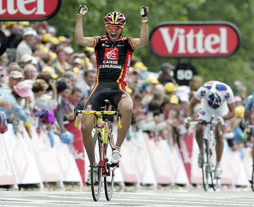 Alejandro Valverde (Spanien Caisse d Epargne) gewinnt die erste Etappe der Tour de France 2008 Radsport Herren Tour de France 2008, Straßenradsport, Straße, Rad Einzelbild 1. Etappe: Brest - Plumelec Begeisterung, Freude,