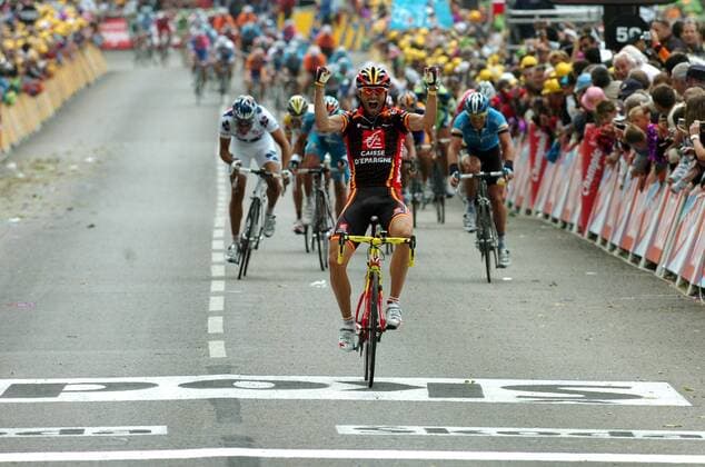 Alejandro Valverde (Spanien Caisse D Epargne) gewinnt die erste Etappe bei der Tour de France 2008 -  Radsport Herren Tour de France 2008, Straßenradsport, Straße, Rad Einzelbild 1. Etappe: Brest - Plumelec Begeisterung, Freude,