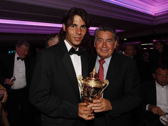Rafael Nadal (li.), Wimbledon Sieger 2008 und Manuel Santana (beide Spanien) beim Championsdinner Tennis Herren All England Championships 2008, Grand Slam, ATP Tour, Champions Dinner, Championsdinner, Gala Gruppe Wimbledon London
