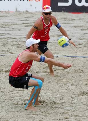 Christoph Dieckmann (li.) und Julius Brink (beide Deutschland) -  Beachvolleyball Herren Swatch FIVB World Tour 2008, WorldTour, Beach, Grand Slam Gruppe Moskau